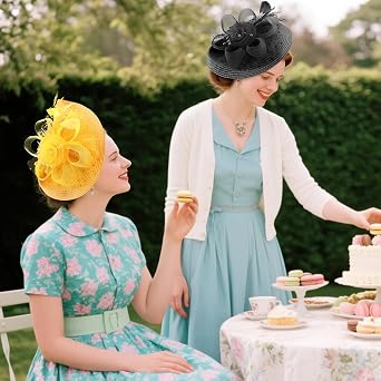 DRESHOW Fascinators Hat Flower Mesh Feathers Hat with a Headband and a Clip 7.9 Tea Party Headwear for Women