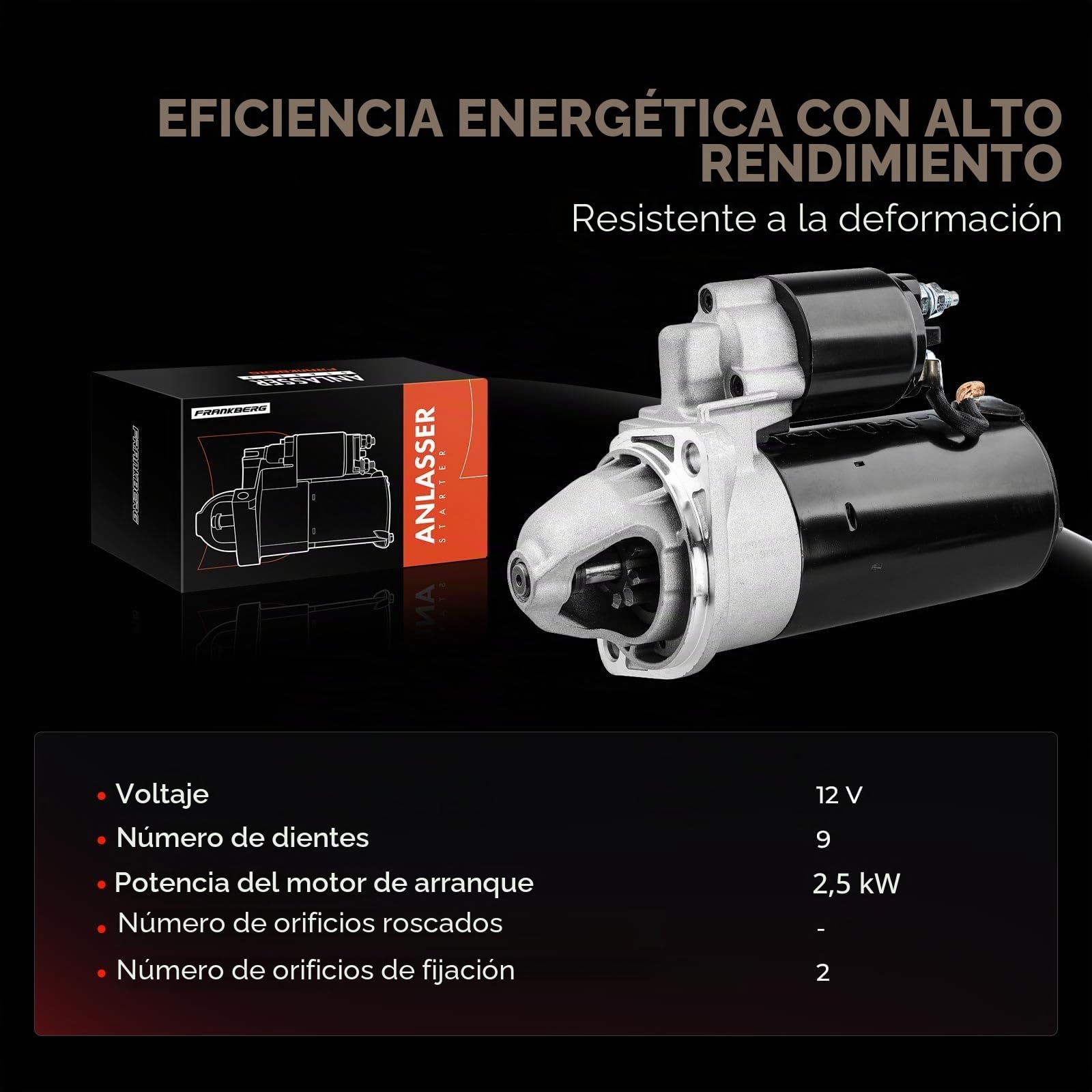 Frankberg Motor de arranque 25 kW 12 V 9 dientes 0001109031 | Compatible con: JCB TM180 JCB TM220 Kohler Motor Lombardini Motor