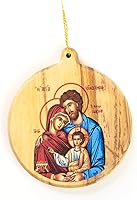 Vista 6 de Adornos de Navidad católicos – Nuestra Señora de Guadalupe icono redondo de madera de olivo de Tierra Santa – Adornos de Navidad pequeños de madera