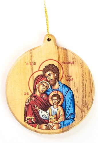 Miniatura 6 de Adornos de Navidad católicos – Nuestra Señora de Guadalupe icono redondo de madera de olivo de Tierra Santa – Adornos de Navidad pequeños de madera