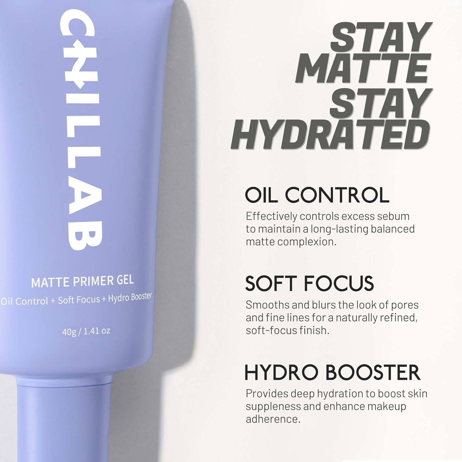 Chillab Matte Primer Gel – Hydrating Oil-Control Face Primer for Oily Skin, Minimizes Pores, Smooth Texture, Long-Lasting Makeup Base, Vegan & Lightweight, 40g