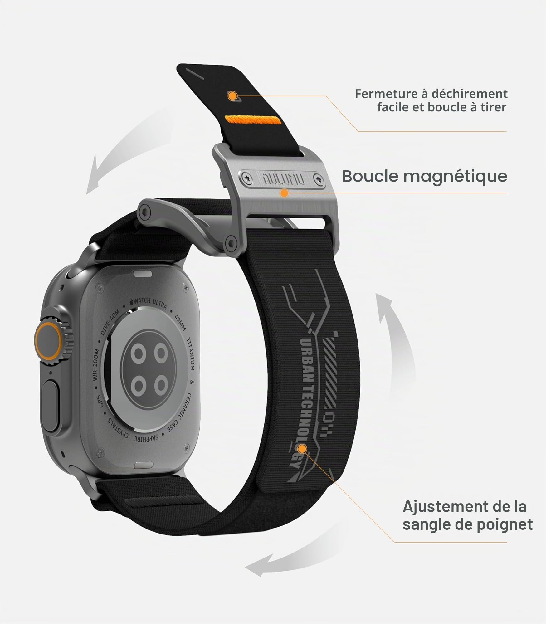 Aulumu A11 Bracelet pour Apple Watch | Boucle Magnétique ＆ Nylon Velouté|Compatible avec Apple Watch Ultra 3/2/1 (49mm), Séries 11/10(46mm), Séries 9/8/7(45mm), SE 3/2/1, Séries 6/5/4