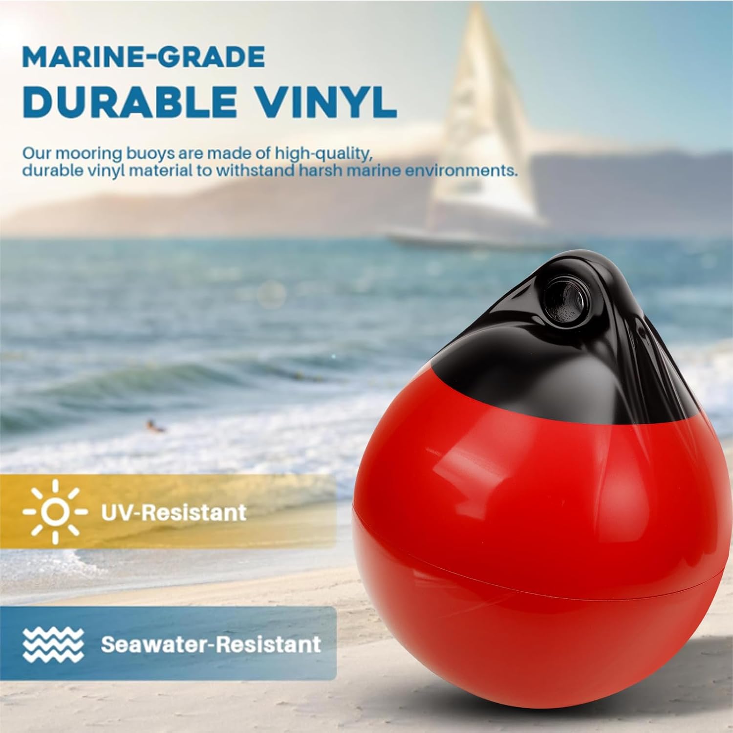 BORDSTRACT Boat Bumper Ball Black Red Thickened High Strength PVC Inflatable Docking Bumper A 30 300x350mm 11.81x13.78in Diameter X H for Yachts Sailboats Rowboats