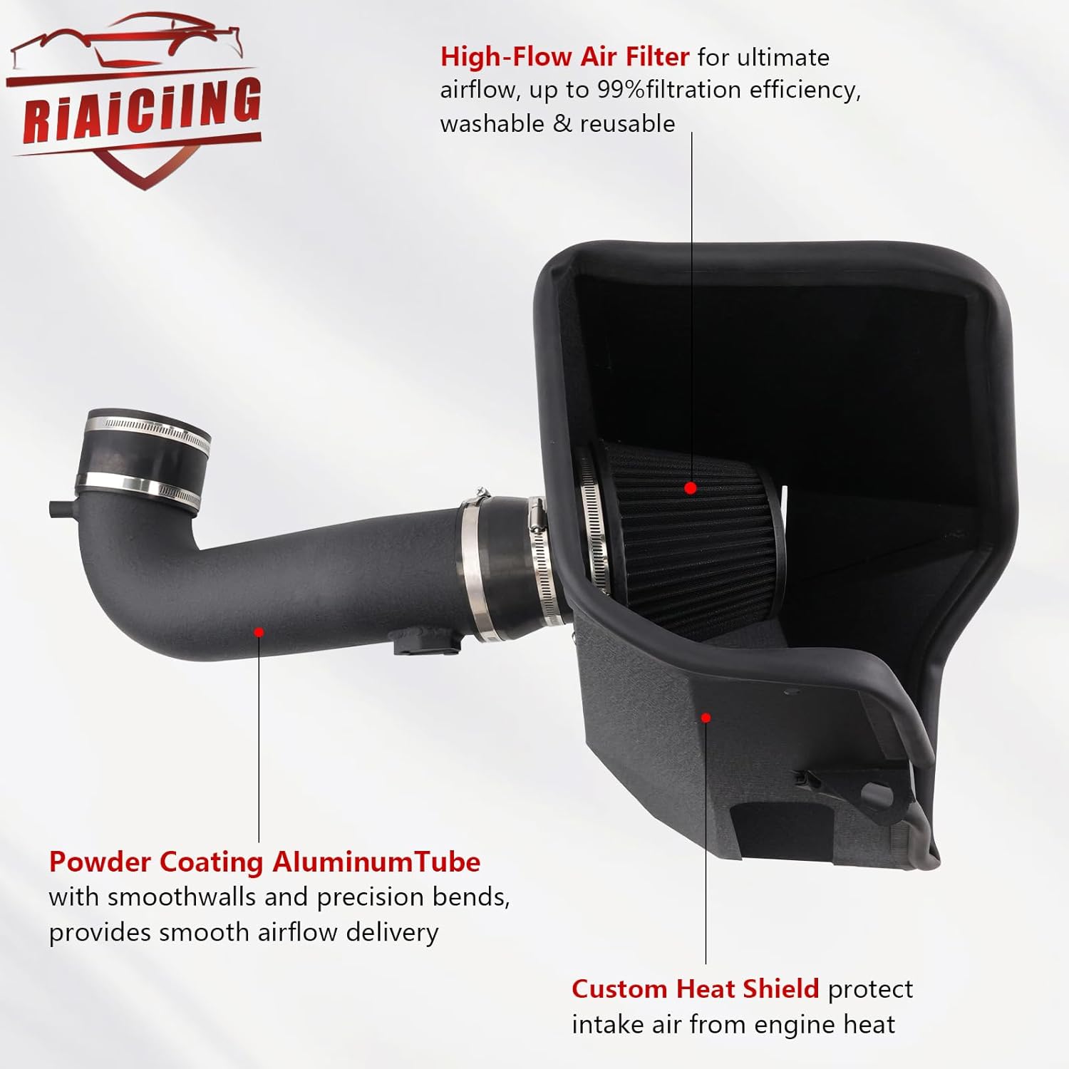 Cold Air Intake Kit with Heat Shield Compatible with 2019-2025 Chevy/GMC 5.3L/6.2L V8 (Silverado 1500, Sierra 1500, Escalade, Suburban, Tahoe, Yukon)