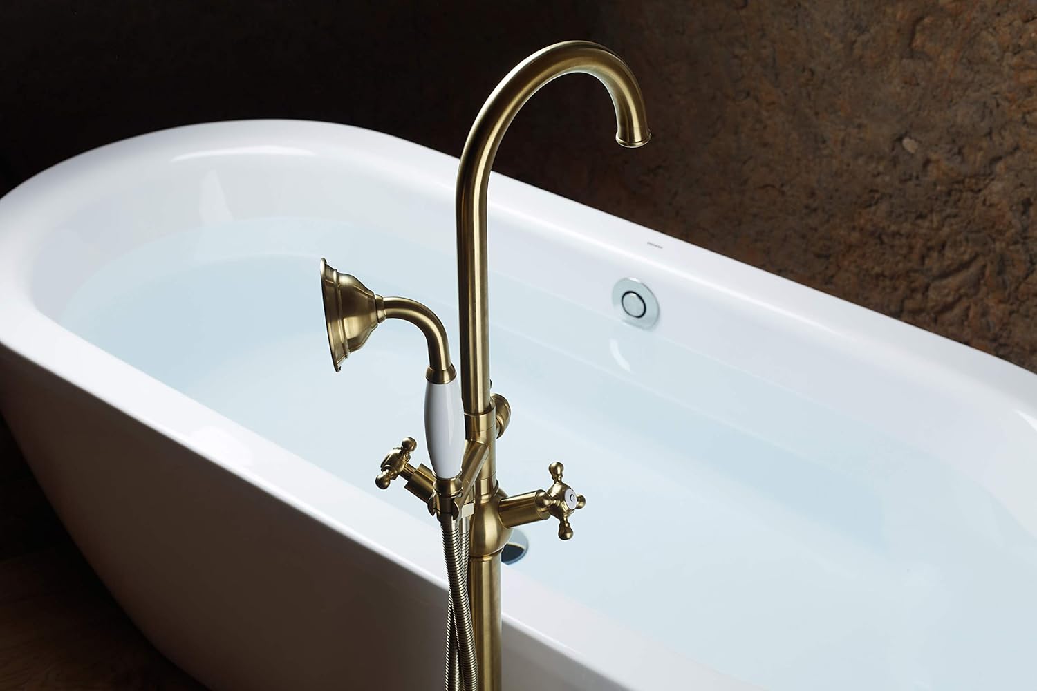 SITGES Antique Solid Brass Freestanding Bathtub Faucet and Wall Mount Faucet, Brushed Gold