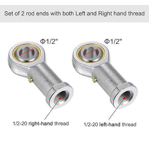 Miniatura 3 de uxcell PHSB8 - Juego de rodamientos de extremo de varilla hembra de 12 pulgada - 2 piezas de extremos de varilla roscada izquierda y derecha de