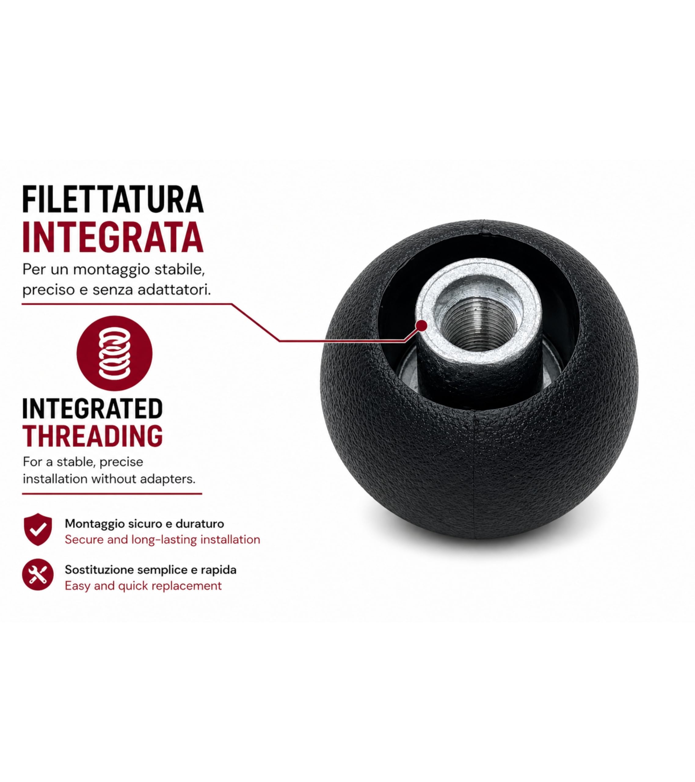 1neiSmartech Pomello Leva Cambio 6 Marce Compatibile con Fiat Sedici (189 FY) 2006-2014 Filettato in Metallo, Retromarcia Basso Destra, Nero con Lente Opaca Grigio Argento