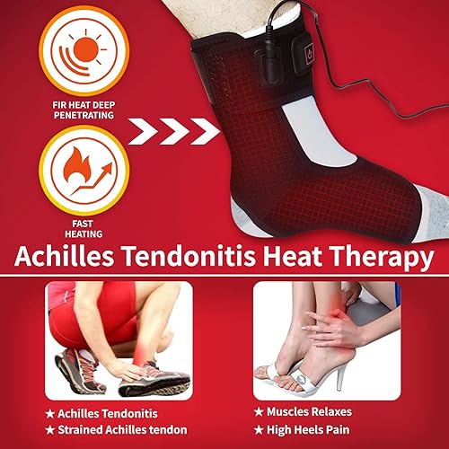 Miniatura 3 de CREATRILL Tendinitis de Aquiles calentada  Fascitis Plantar Pie Tobillo Envoltura con controlador de 3 niveles, almohadilla para terapia de calor