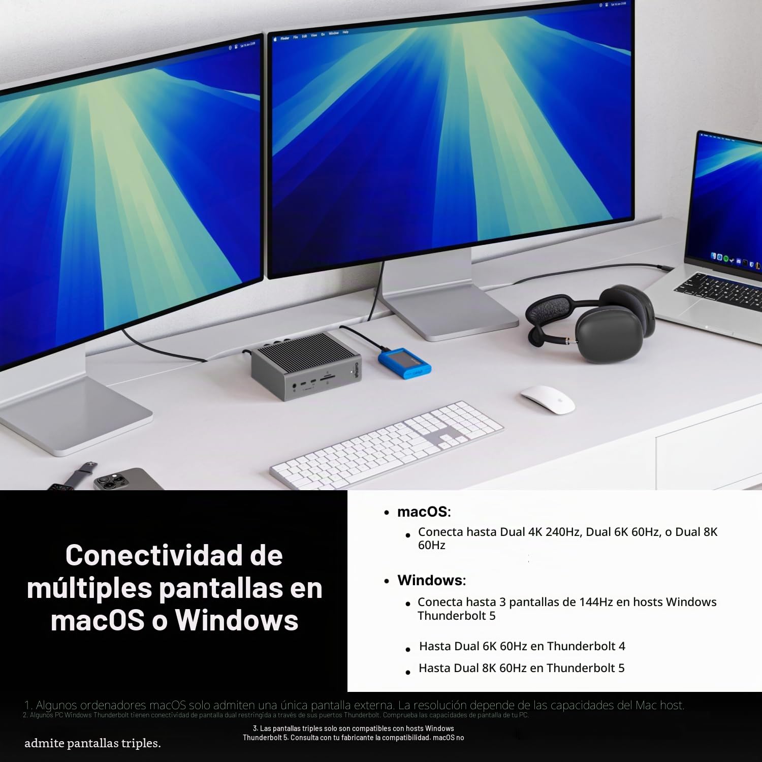 CalDigit TS5 Thunderbolt 5 Dock - 15 puertos, carga de 140 W, 80 Gb/s TBT 5 x 4, USB-C 10 GB x 3, USB-A x2, Ethernet de 2.5 GB, pantallas duales de 8K a 60Hz, SD y microSD UHS-II, cable trenzado de 1 | Incluye cable Thunderbolt 5, patas de goma y fuente d