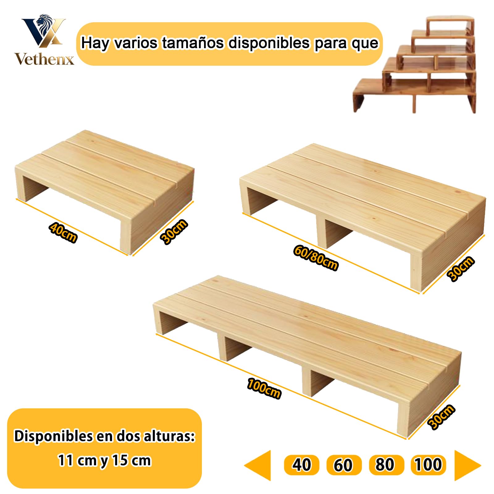 taburetes Escalera,Taburete de Cama,Parte Inferior Antideslizante,para Ancianos con Capacidad de 105 kg,para Cocina, baño.(80×30×15cm Marrón)