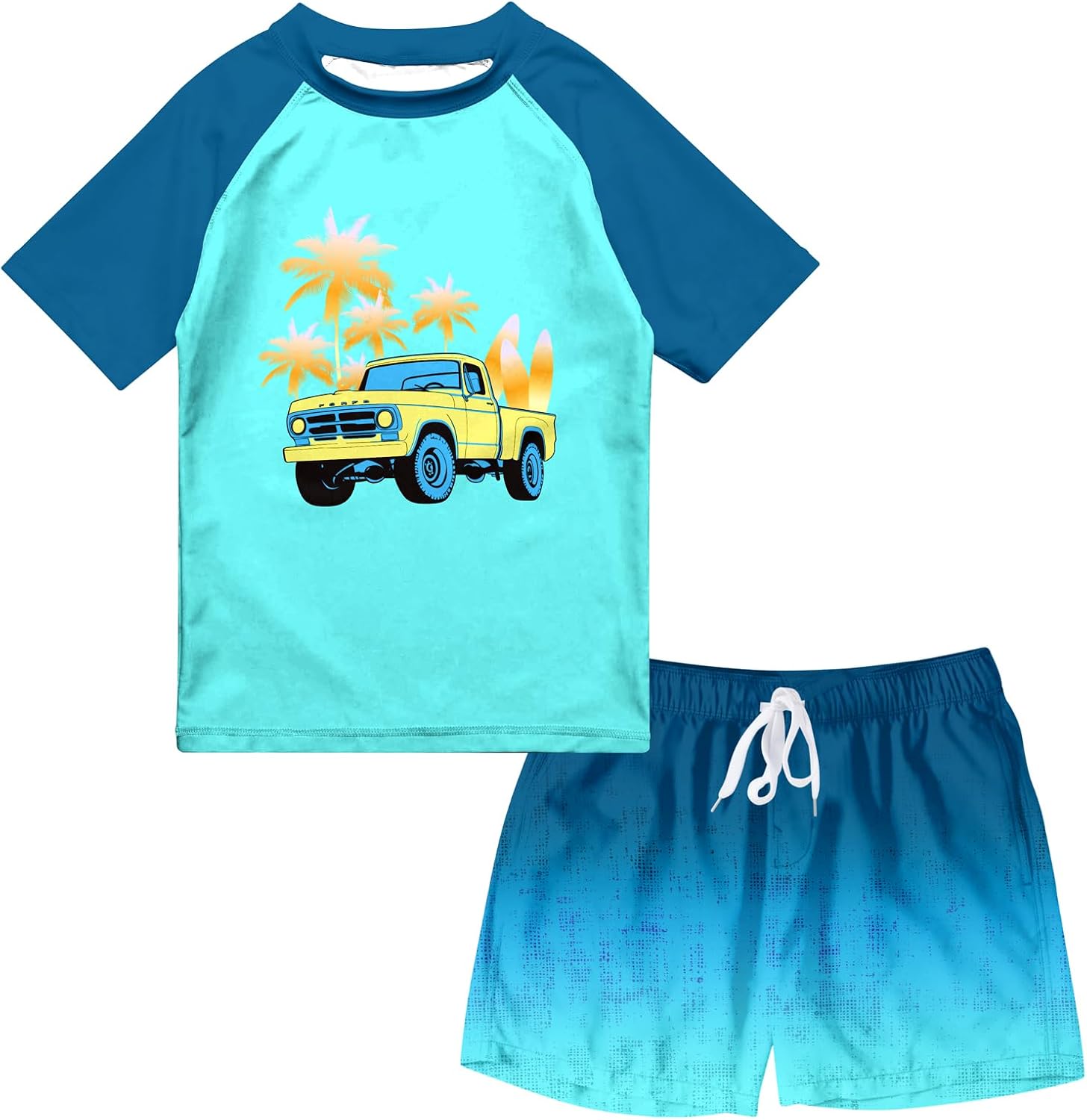 Boys Two Piece Rash Guard Swimsuits Sets Bathing Suits with Trunks 4-12 Years