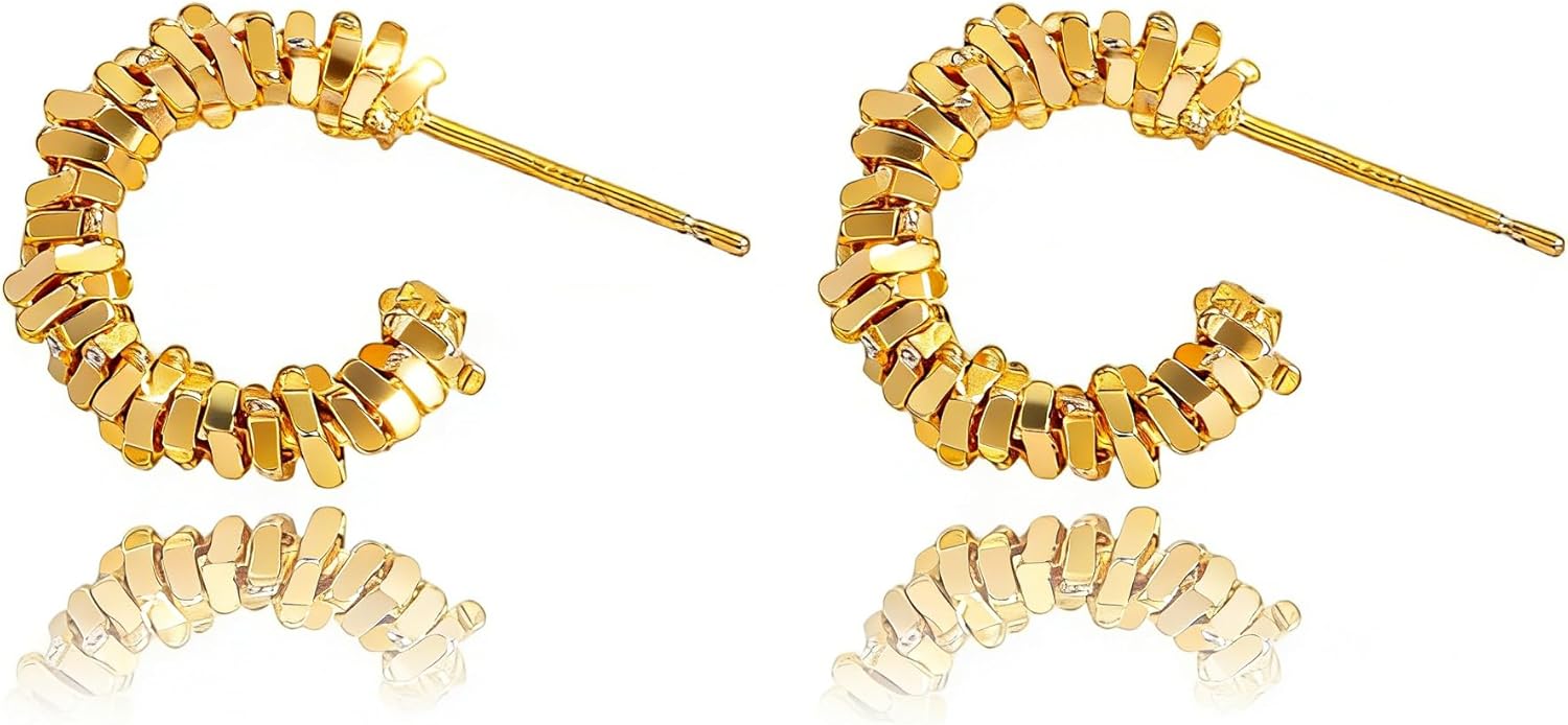 Gold Silver Plated Fragmented Hoop Earrings for Women, Dainty Textured Huggie Hoops, Hypoallergenic Statement Jewelry for Daily Special Occasions