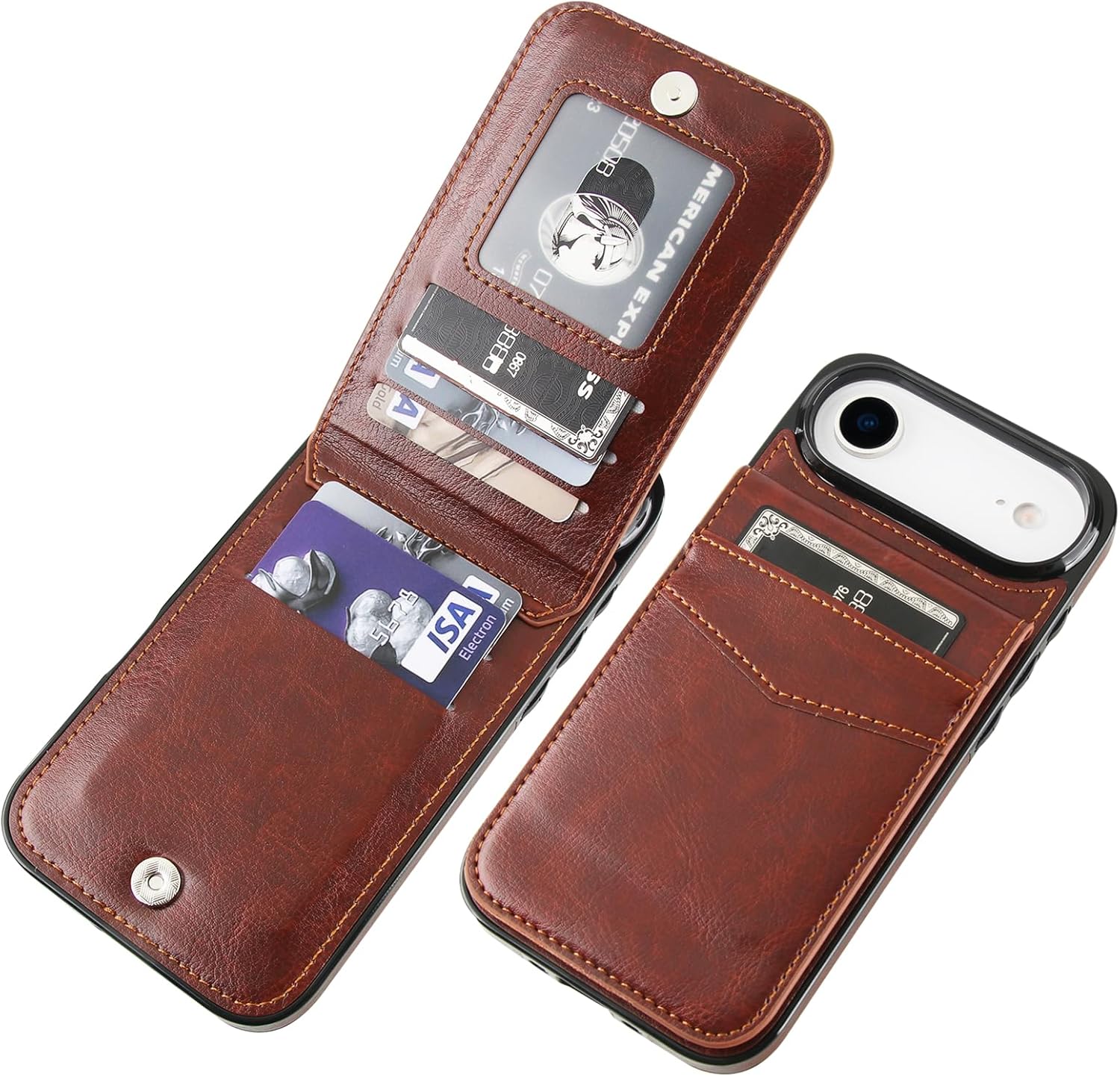 KIHUWEY Compatible with iPhone 17 Air Case Wallet with Credit Card Holder, Flip Premium Leather Magnetic Clasp Kickstand Heavy Duty Protective Cover for iPhone 17 Air 6.5 Inch (Brown)