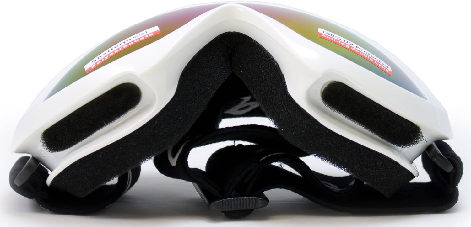 Cloud 9 - Professional Kids Boys Girls & Toddlers Ski Goggles Anti-Fog Dual Lens UV400 Protection Triple Layered Foam Snowboarding Snow Goggles in White with Flash Mirror Lens