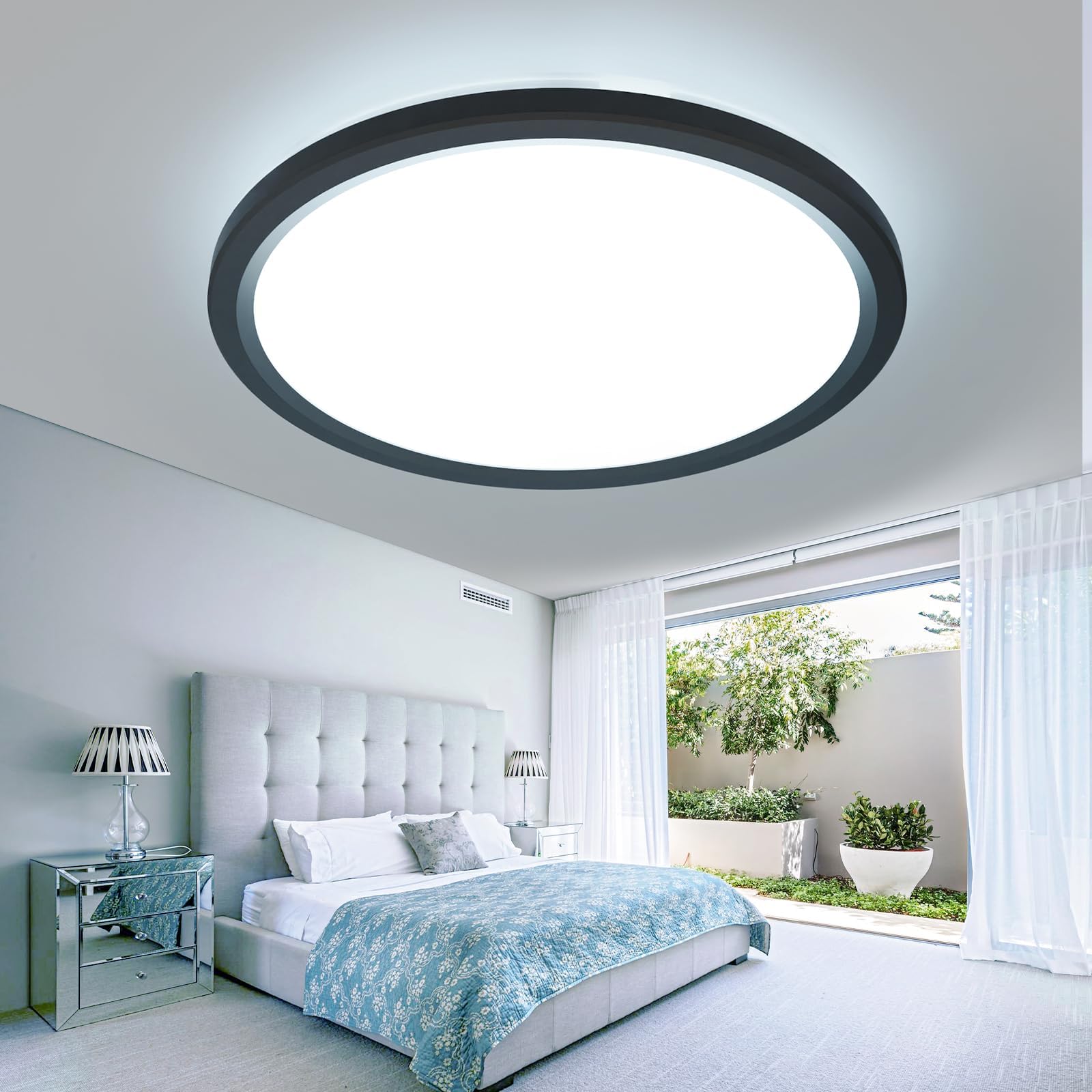 slochi LED Deckenleuchte 18CM 15W, 3 Farben Deckenlampe 3000K/4000K/6500K, Flach Rund Kleine Badlampe Decke Wasserfest, Schwarz Badezimmer Lampe für Küche Flur Schlafzimmer