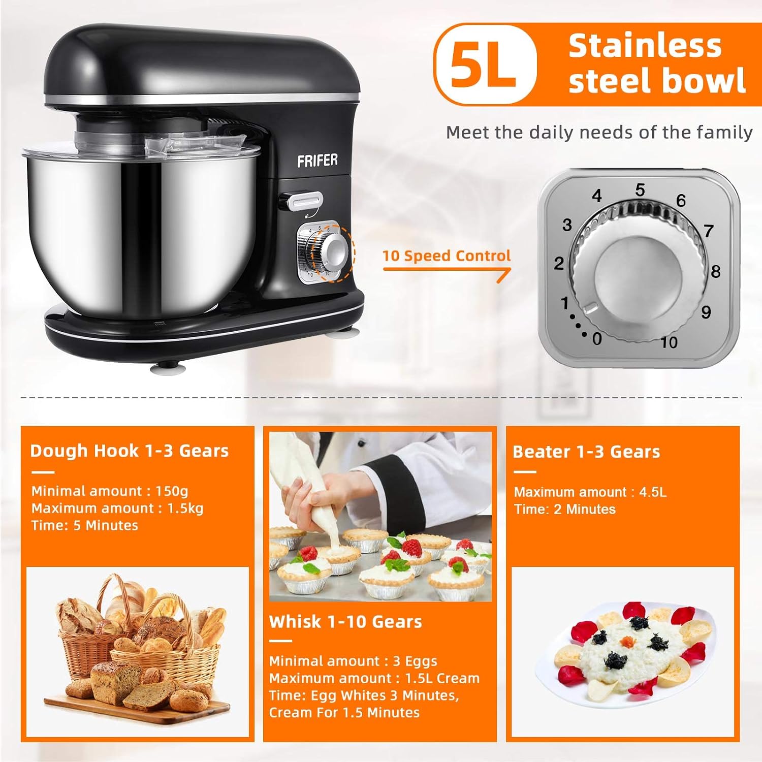 Super Big Clearance! Stand Mixer, Frifer 600W 5 Qt Tilt-Head Food Mixer, 10 Speeds Dough Mixer with Dough Hooks, Wish, Beater, Stainless Steel Mixing Bowl, Electric Kitchen Mixer, Black Big Sale Stand Mixer, Frifer 600W 5 Qt Tilt-Head Food Mixer, 10 Speeds Dough Mixer with Dough Hooks, Wish, Beater, Stainless Steel Mixing Bowl, Electric Kitchen Mixer, Black