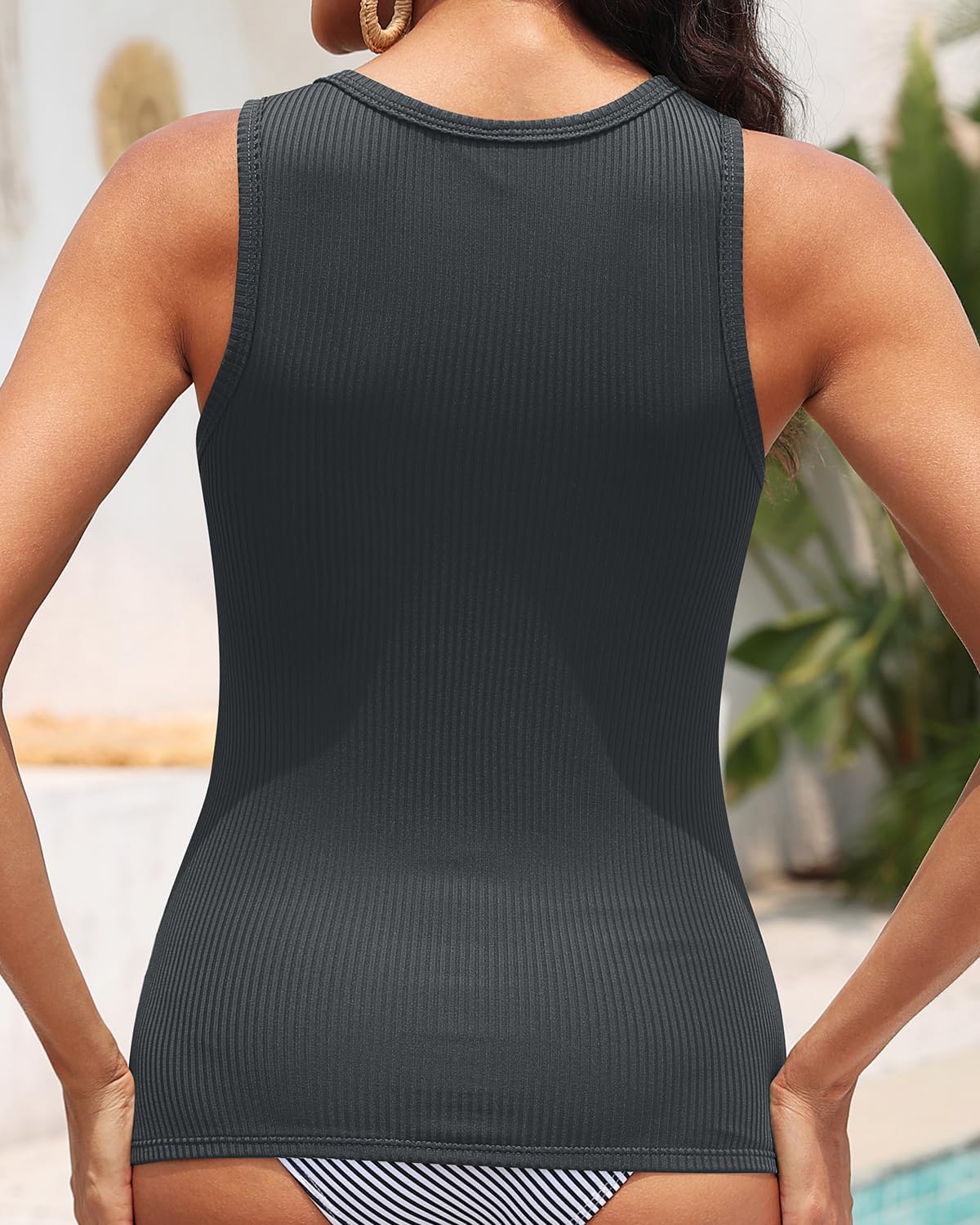 Women Tankini Top Only - Ribbed Swimsuit Top Tummy Control Bathing Suit Top Only No Bottom 2025 Swim Tank Top - Image 2