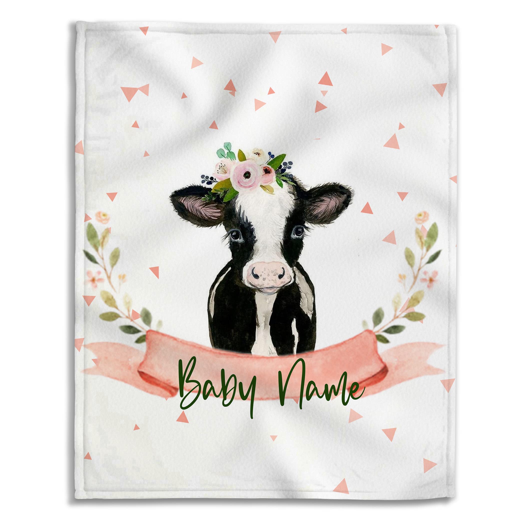 Personalized Cute Cow Baby Blanket for Girls Boys, Customized Baby Blanket with Name, Custom Super Soft Blankets for Kids, Swaddling Blankets for Newborn Infant Toddler