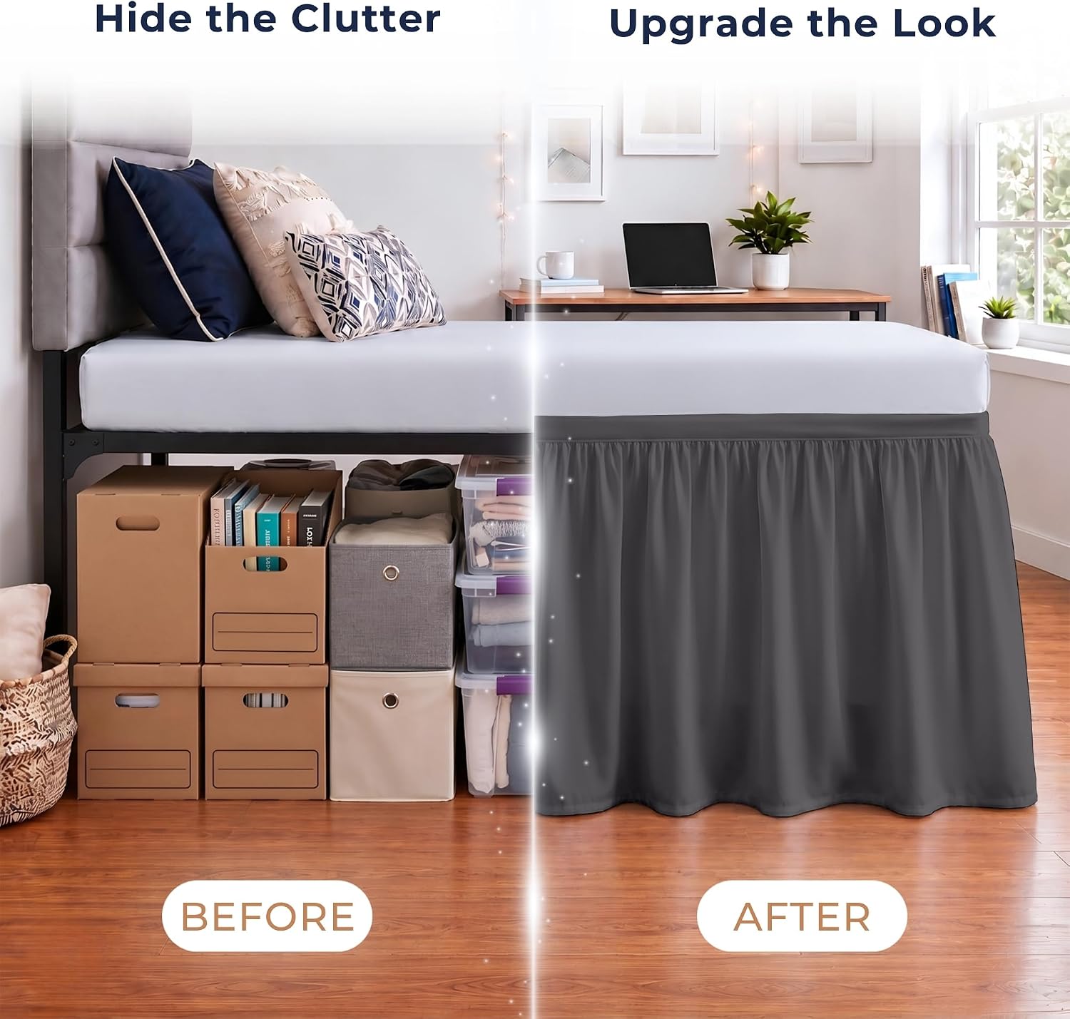 SGI bedding Dorm Bed Skirt Twin XL 48 Inch Drop Length - Dark Grey, Ruffled Pattern College Dorm Room Bed Skirts - Split Corner, Easy Care, Wrinkle Free 1800 Series Microfiber Bed Skirt image 4