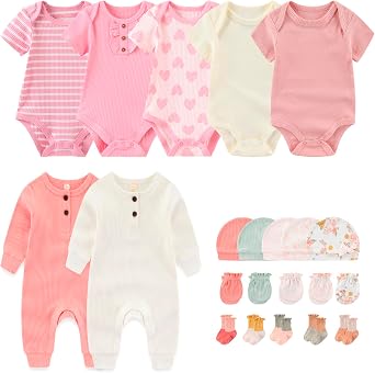 MAMIMAKA Newborn Layette Gift Set 22-Piece Baby Boy Girl Bodysuits Infant Outfits Essentials and Accessories 0-12 Months