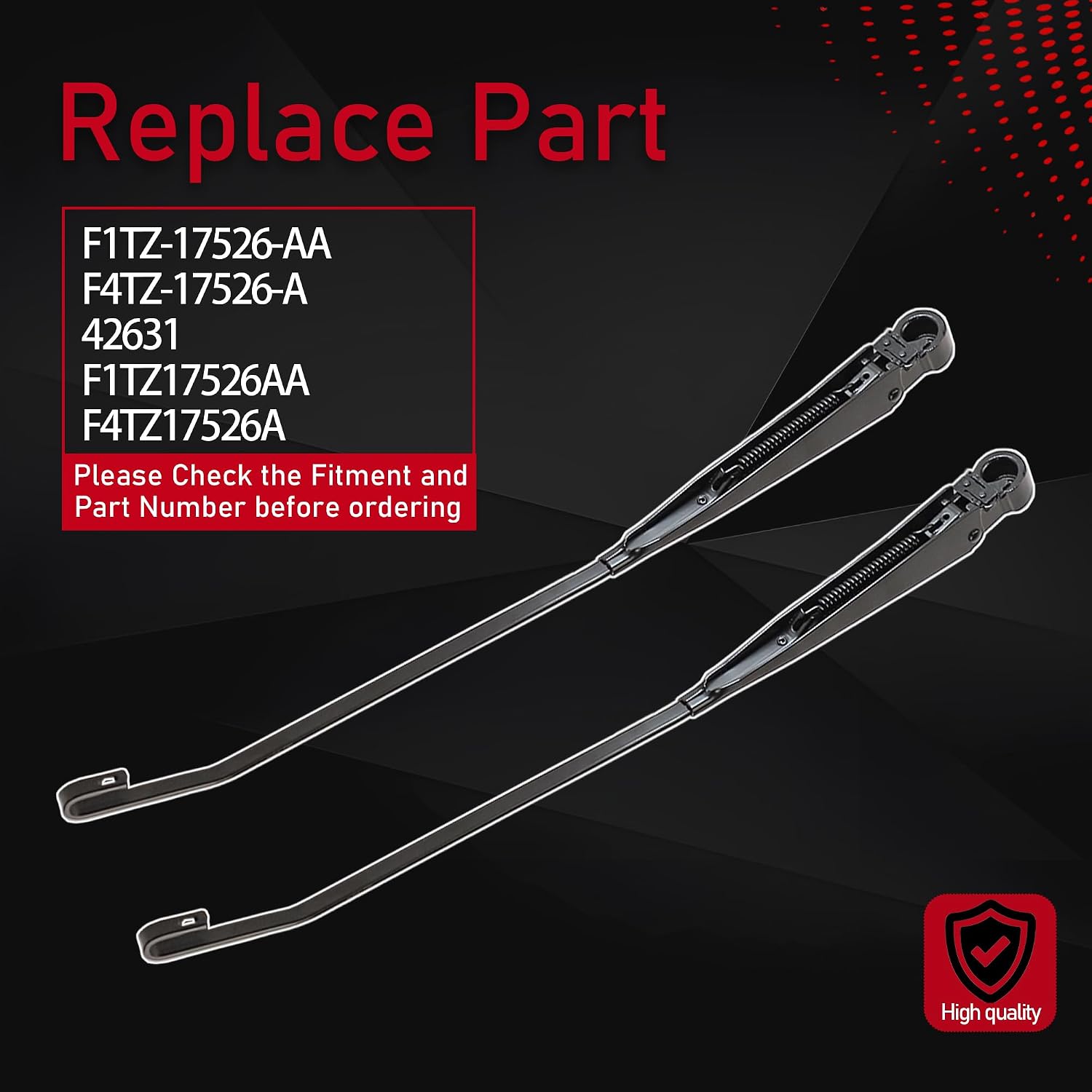 F1TZ-17526-AA 1 Pair Front Windshield Wiper Arm And Blade Set Compatible With 1991-1996 Ford F-150 F-250 Bronco 1991-1997 F-350 F-Super Duty Replaces F4TZ-17526-A F1TZ17526AA F4TZ17526A