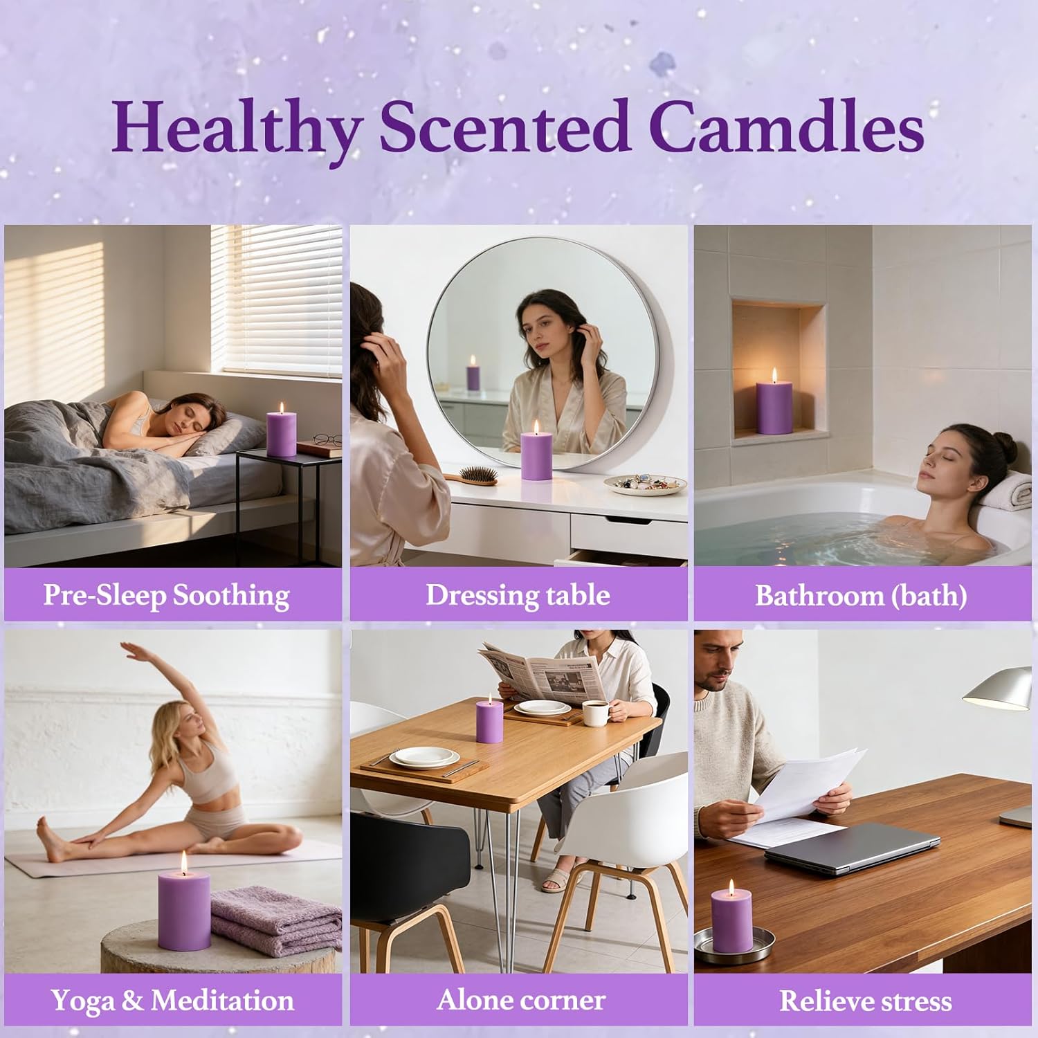 4 Pack Lilac Scented Soy Pillar Candle 2.8x4In,240H Long Burn,Natural Spring Floral Aromatherapy Hand-Poured Candles for Stress Relief,Relaxation & Home Decor,Mother’s Day Gifts,Smokeless & Non-Toxic