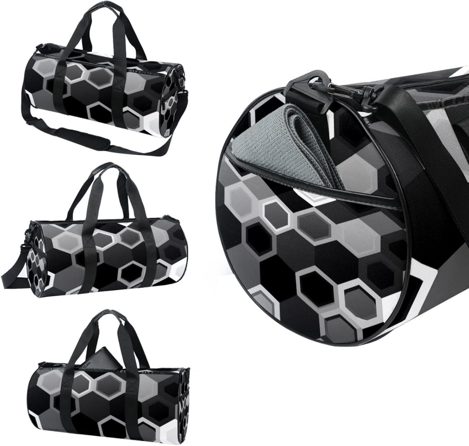 Gym Bags for Women,Duffle Bag for Travel,Black and White Hexagon,Gym Bag for Men