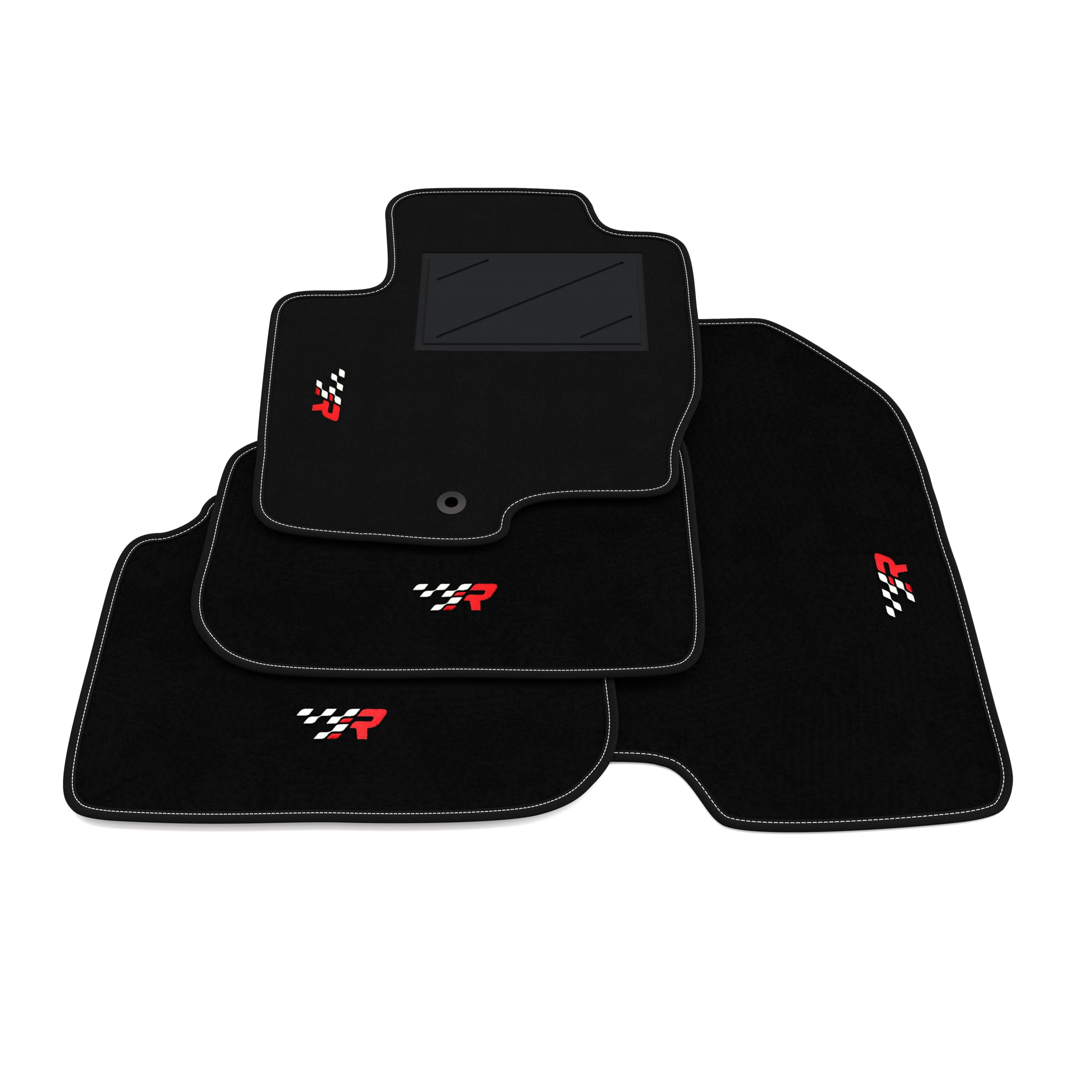 Zestawy dywaników samochodowych kompatybilne z Mitsubishi Colt 5-door 2004-2008 - 1 hak mocujący | Zestaw dywaników samochodowych, haft R Racing, Dywaniki szyte na miarę