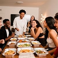 Vista 7 de Bandejas de papel de aluminio de 9x13, paquete de 10 bandejas desechables de tamaño medio, sartenes de estaño resistentes profundos, recipientes