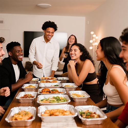 Miniatura 7 de Bandejas de papel de aluminio de 9x13, paquete de 10 bandejas desechables de tamaño medio, sartenes de estaño resistentes profundos, recipientes de
