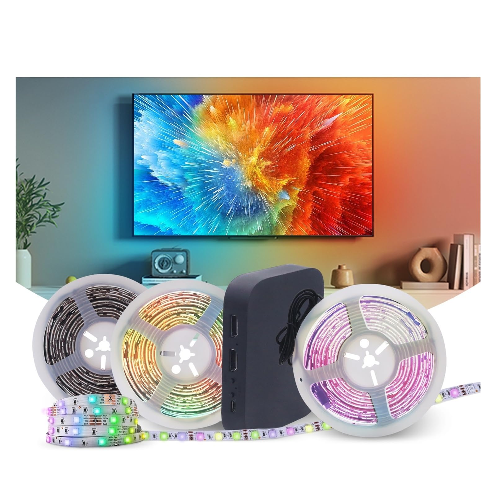 Tira LED ambiental de sincronización de pantalla inteligente, retroiluminación de monitor de TV y PC, luz de música for videojuegos 4K, Compatible con asistente de voz por WiFi(21-24 Inch,EU Plug)