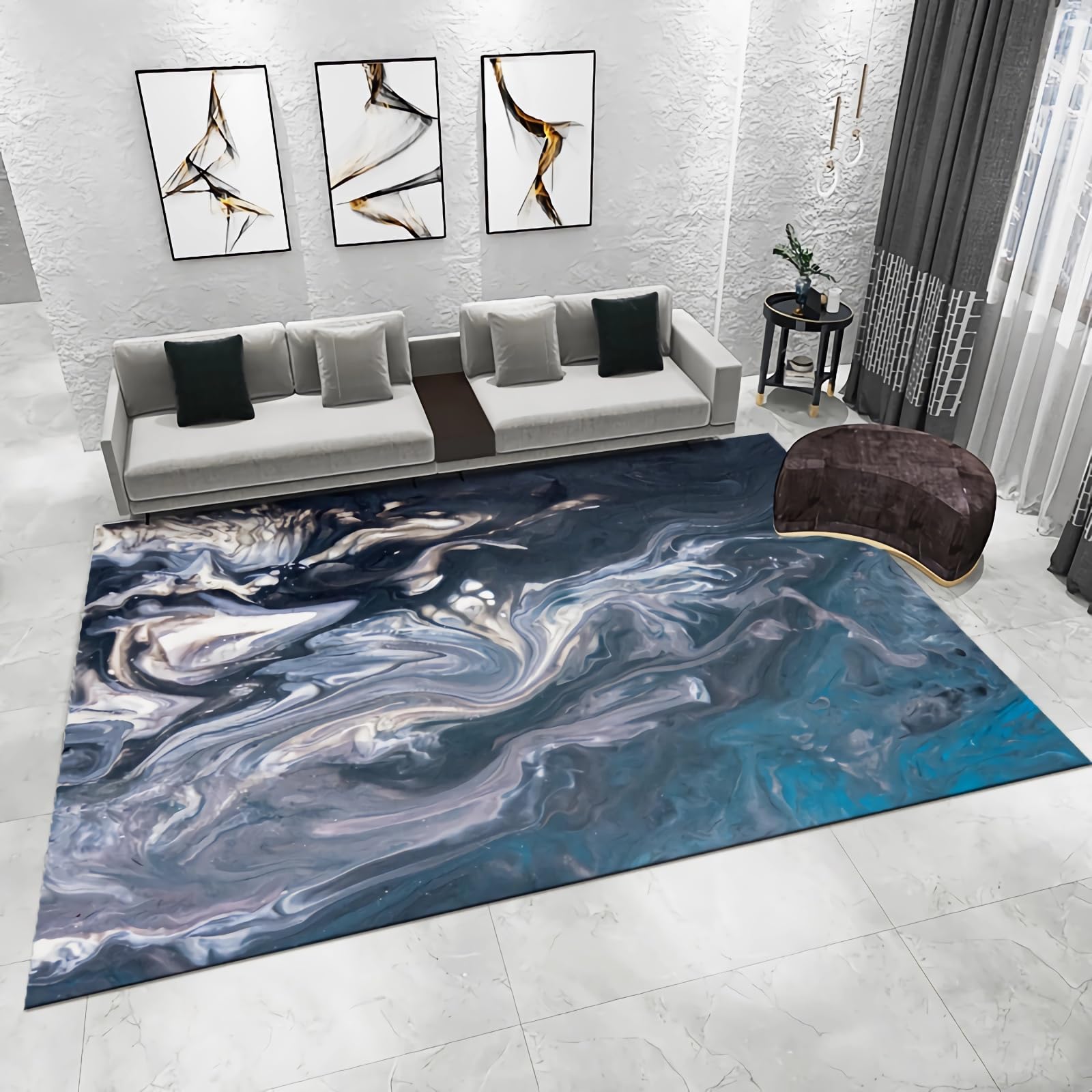 Tapis insonorisant chambre fille ado bleu gris abstrait graffiti 200 x 300 cm