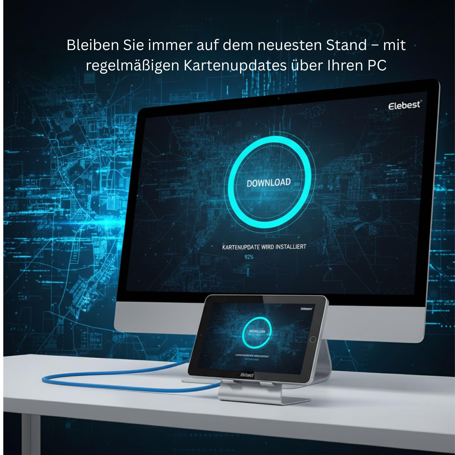 Elebest City 90 – 9 Zoll GPS Navi für Auto, LKW & Wohnmobil | Europa-Karten (52 Länder) mit Updates, Radarwarner, Fahrspurassistent, Bluetooth, POI-Datenbank & Freisprecheinrichtung