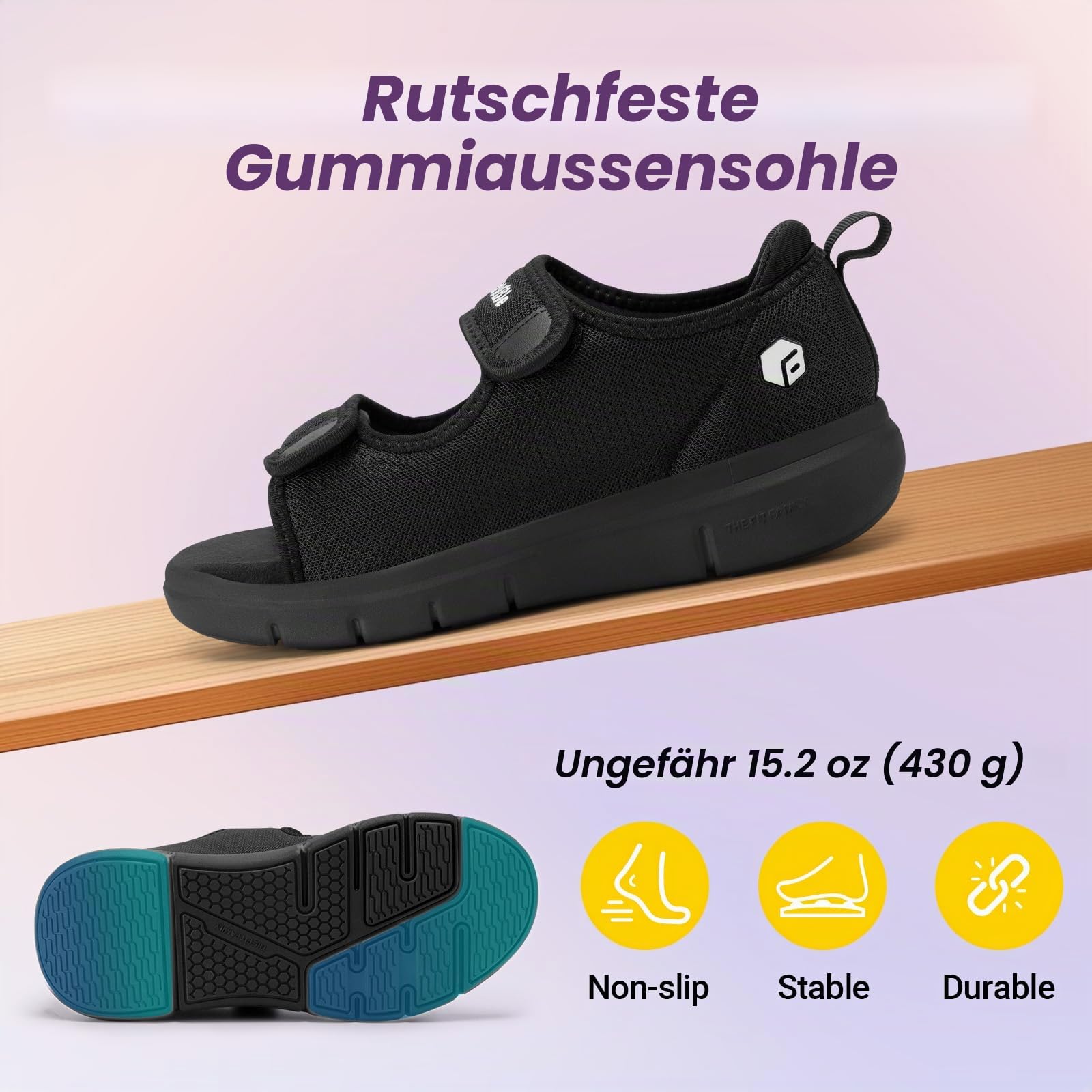 FitVille Weit Offene Diabetiker Sandalen Damen Orthopädische mit Klettverschluss Verstellbare Gesundheitsschuhe Verbandschuhe bei geschwollene Füße Reha-Schuhe Ödeme Hausschuhe