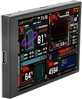Pyhodi 3.5in Computer Temp Monitor, PC Temperature Display with Holder, Live Readouts GPU Internet Speed Weather Visual Theme Editor, PC Sensor Panel Display, PC CPU RAM HDD Data Monitor