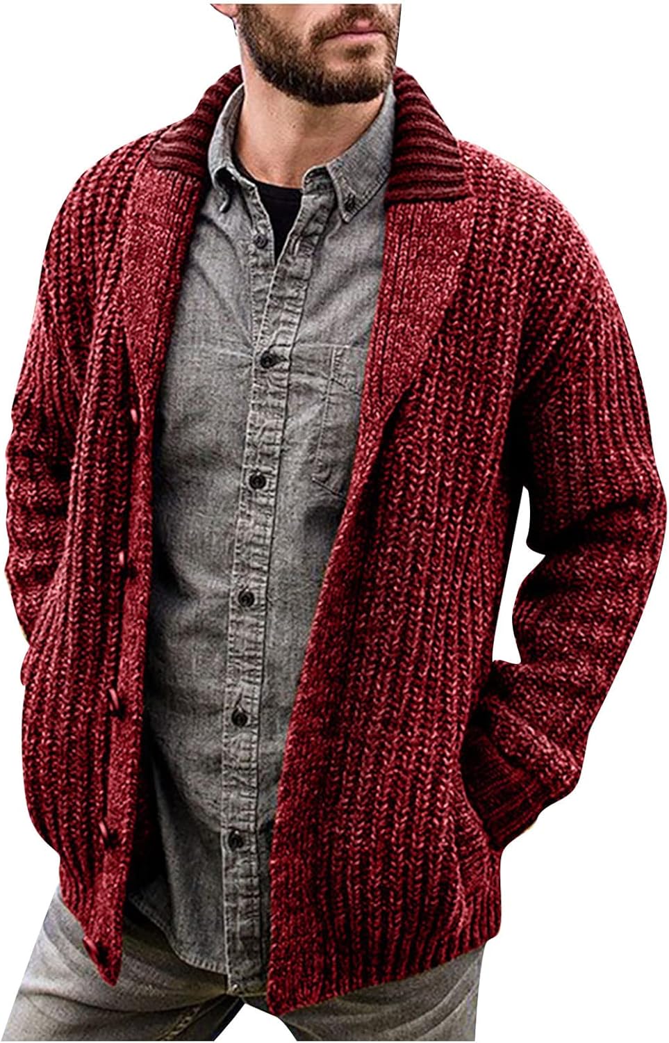 Ymosrh Men's Cardigan Sweaters for Men, Shawl Collar Button Up Long Sleeve Casual Fall Winter Knit Sweater Outwear, M-5XL