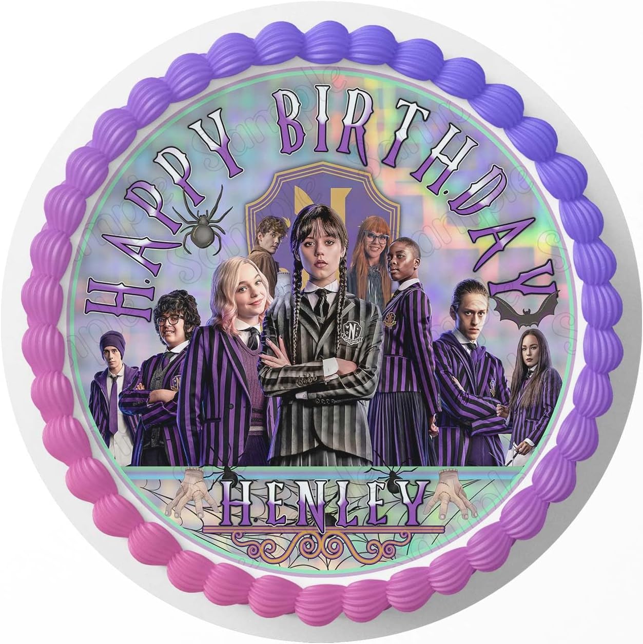 7.5 Inch Edible Cake Topper – Adams Themed Wednesday Birthday Party Collection of Edible Cake Decorations round