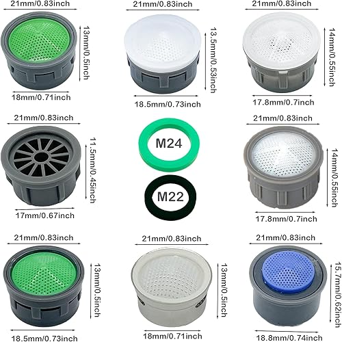 Vista 25 de Aireador de grifo de 2.2 GPM, paquete de 2 piezas de repuesto de filtro de aireación con carcasa de latón de 15/16 pulgadas, 0.945 in, filtro