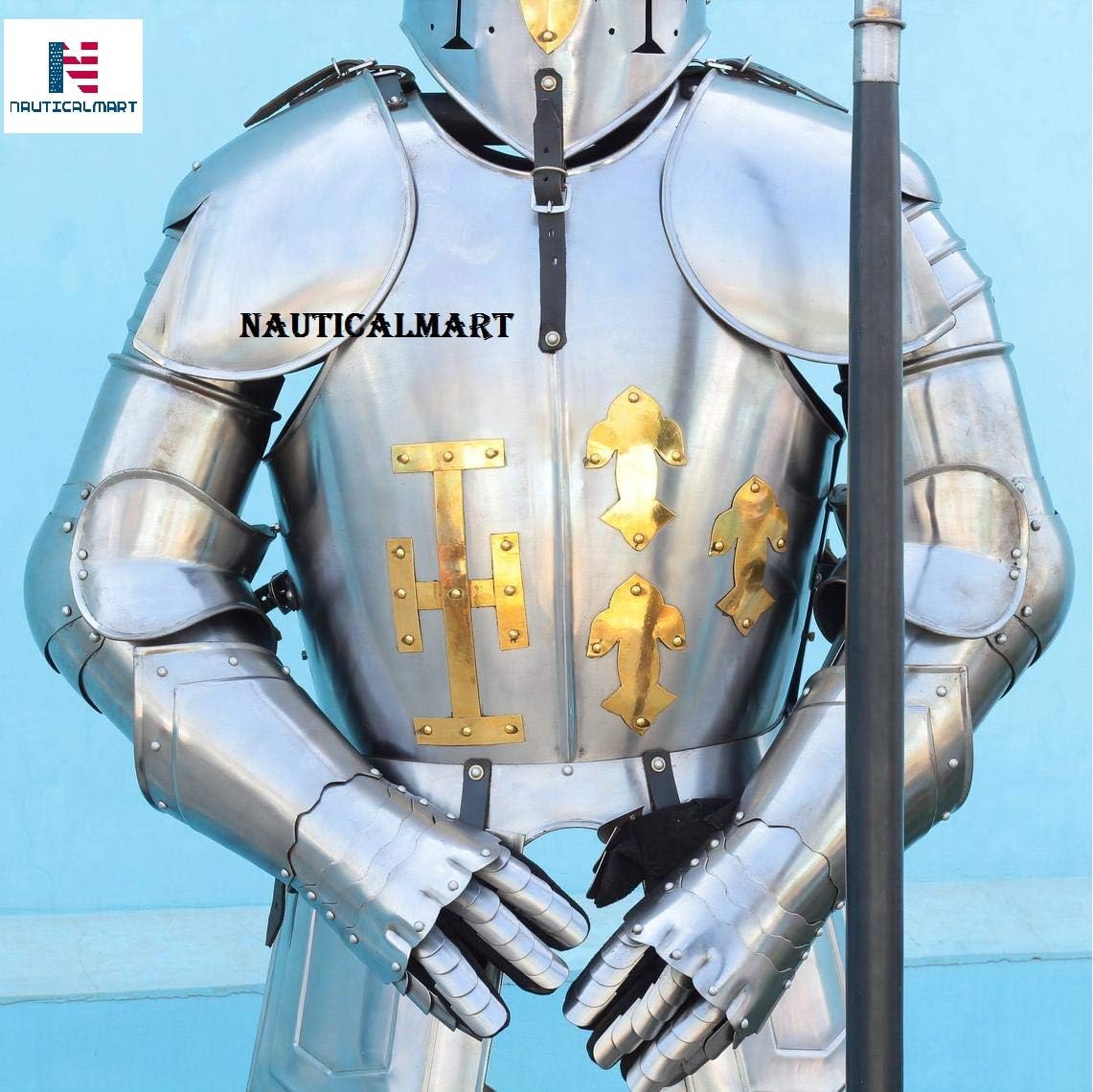 Nautical-Mart Metallic Full Body Armour Suit | Combat Wearable Full Body Steel Costume LARP & Stage Dramas Act Body Costumes