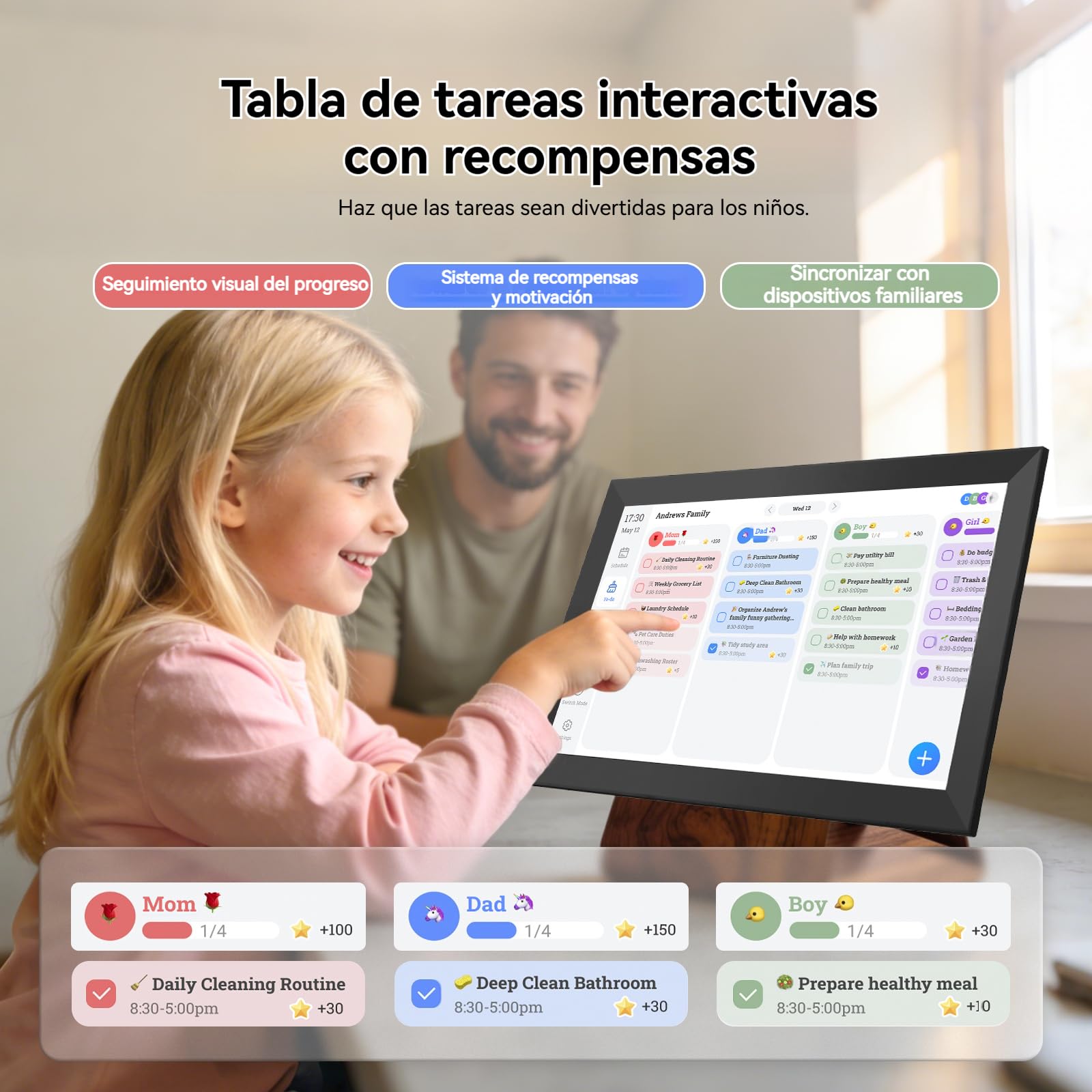 Calendario Digital 15,6 Pulgadas - 32GB Full HD Marco de Fotos Digital y Pantalla táctil interactiva Planning Familiar |Plan de Comidas |Calendario Alzheimer |Programa Reuniones |Modo de Suspensión