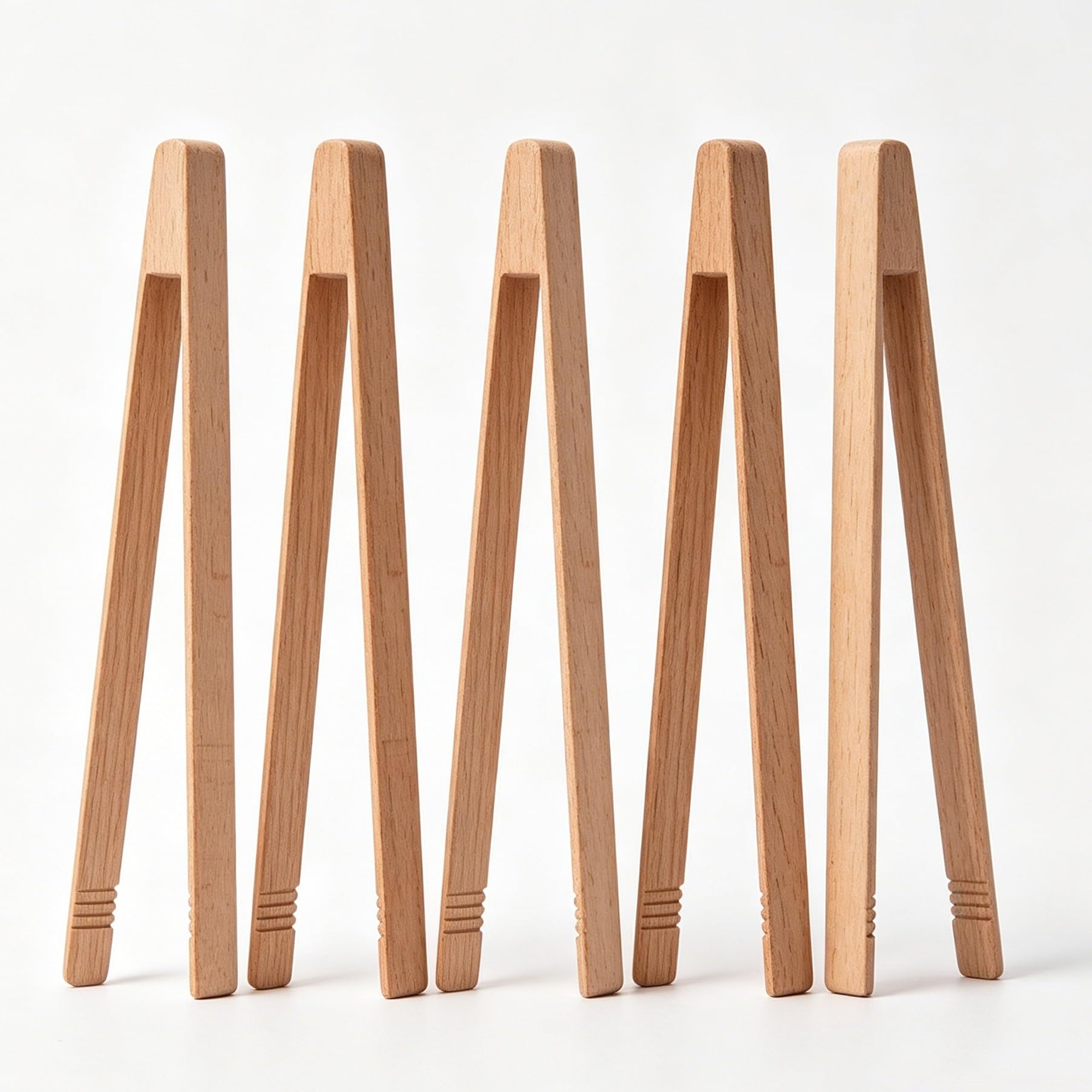 Pinzas de Madera de Haya Natural 5 Piezas, Set de Clips de Cocina Multipropósito | Madera de haya sin pintar, fondo antideslizante