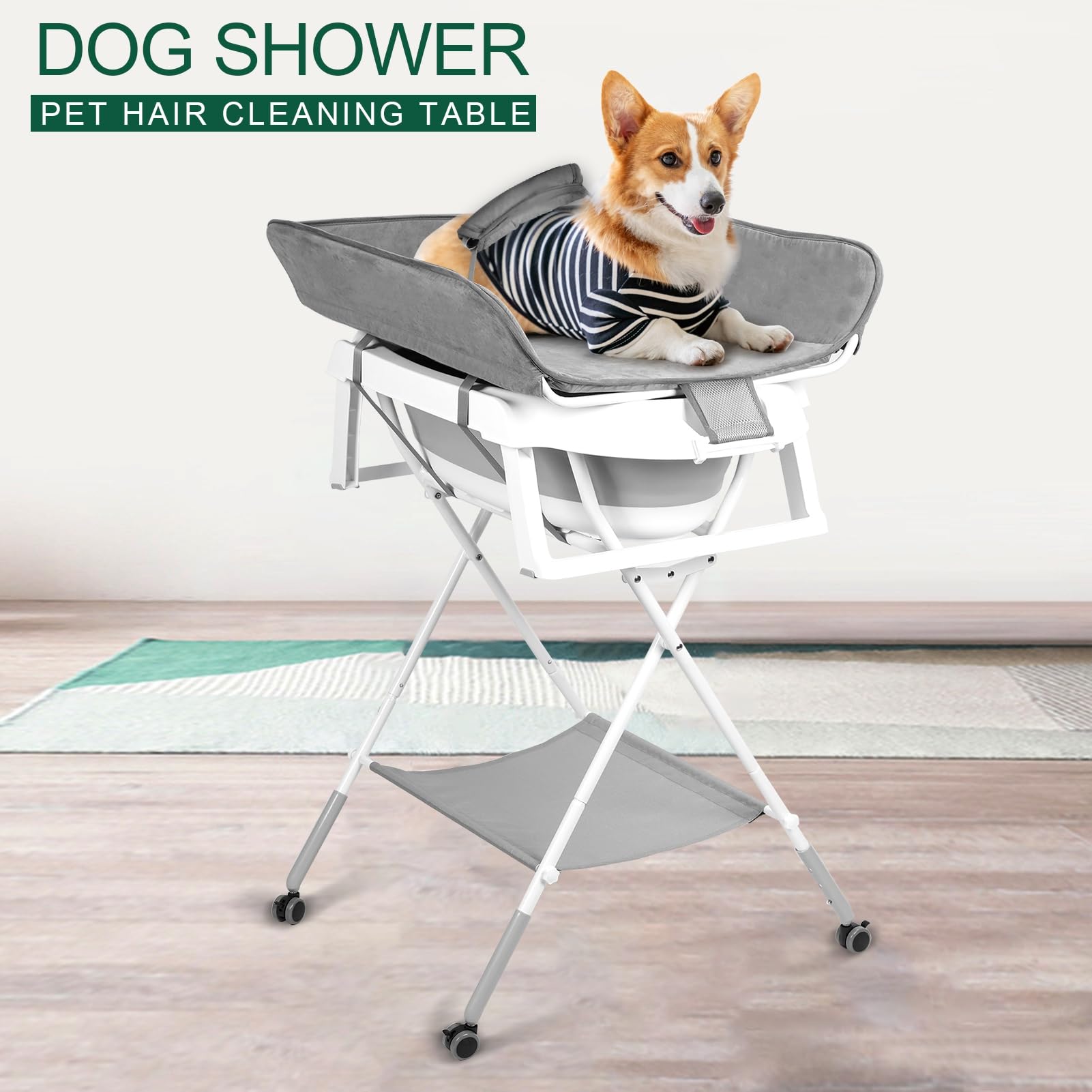 Baignoire 2 en 1 pour chien - Station de lavage pliable pour le bain et le toilettage - Baignoire de douche portable pliable pour petits chiens, chats et animaux domestiques avec 3 vitesses