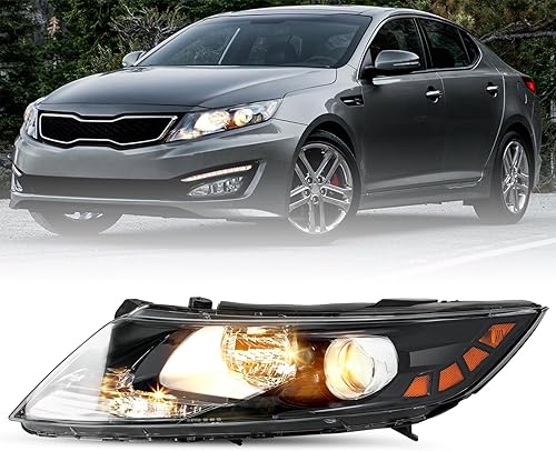 Conjunto de faros delanteros halógenos de repuesto para Kia Optima 2011 2012 2013, carcasa negra con reflector ámbar, lado izquierdo del conductor