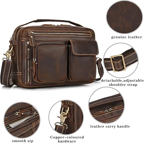 Miniatura 4 de Bolso bandolera de cuero para hombre, 11 pulgadas, bolso para computadora portátil, estilo vintage, de grano completo, para trabajo, viajes