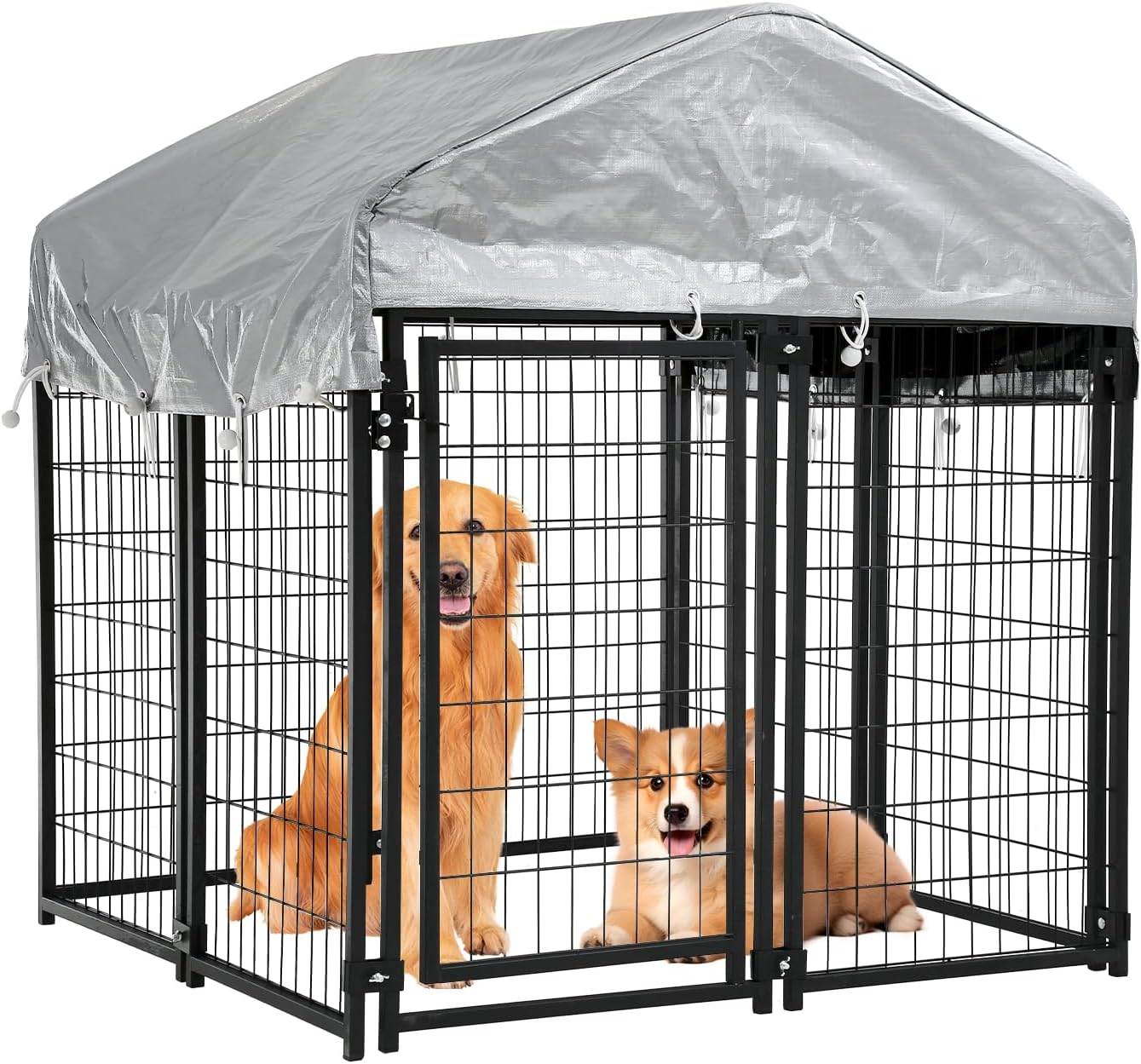 Outdoor Dog Kennels for Large Dogs 4 x 4 x 4.3FT Dog Crate with Roof, Big Dog House Dog Pens Wire Pet Puppy Playpen Dog Fence with Waterproof Cover for UV Protection