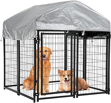 Outdoor Dog Kennels for Large Dogs 4 x 4 x 4.3FT Dog Crate with Roof, Big Dog House Dog Pens Wire Pet Puppy Playpen Dog Fence with Waterproof Cover for UV Protection