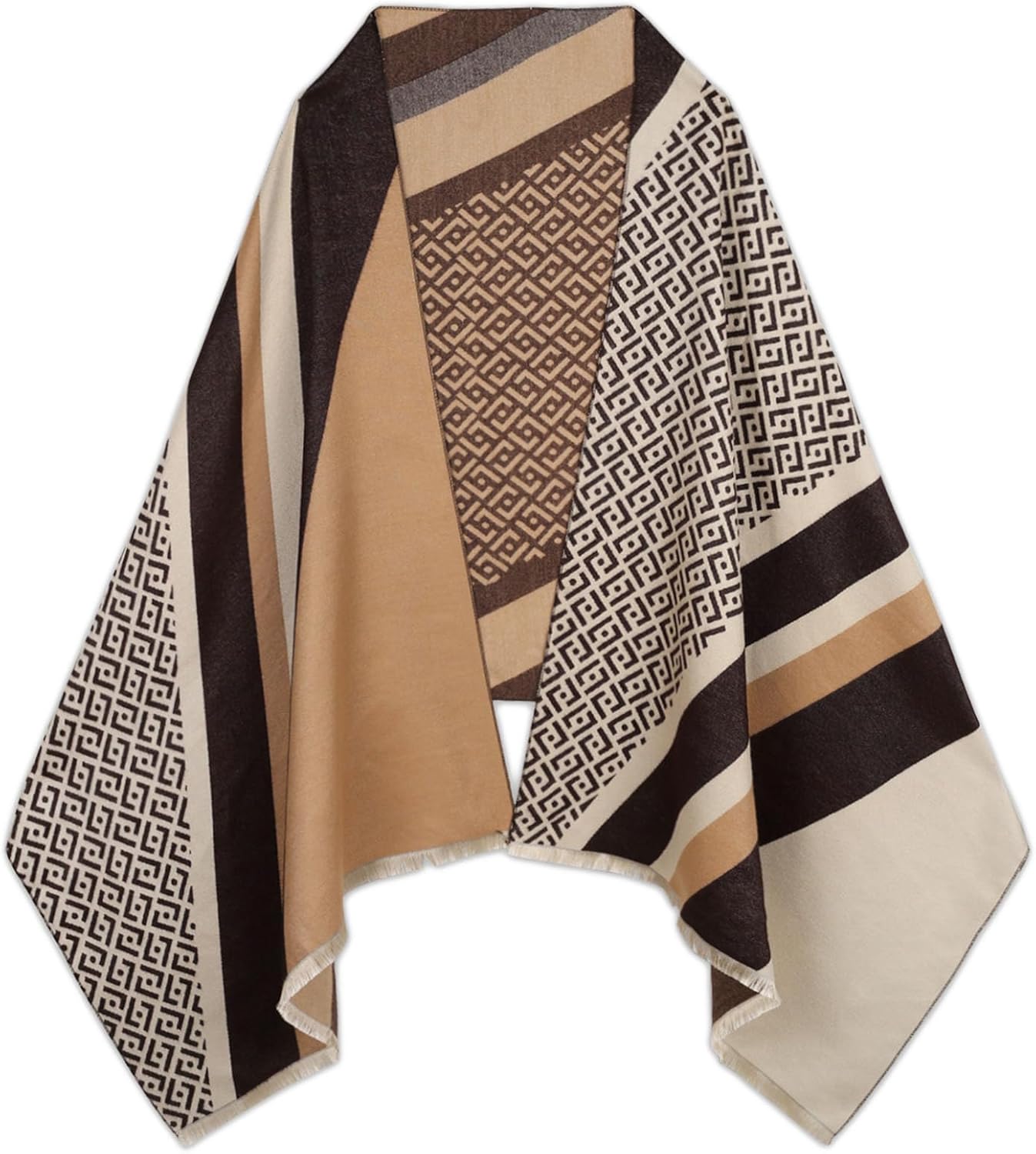 EXTREE Scarfs for Women Pashmina Silky Shawl Wrap for Evening Dressing Horse Scarf Blanket Open Front Poncho Cape, F-brown