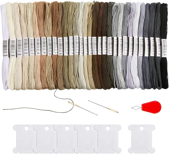Pllieay 30 Skeins Black to White Gradient Grey Embroidery Floss, Cross Stitch Threads Friendship Bracelets Floss with 6 Floss Bobbins, 2 Embroidery Needles and Needle Threader