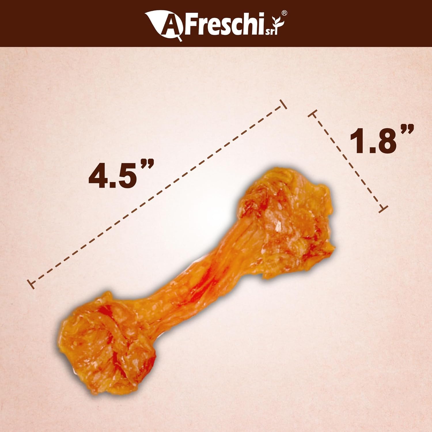 A Freschi srl Turkey Tendon of Dog Bones Shape, USA-Sourced, Limited-Ingredient, Rawhide-Free, Long-Lasting, All-Natural Dog Treats for Medium Dogs, 20 Count Box (M)