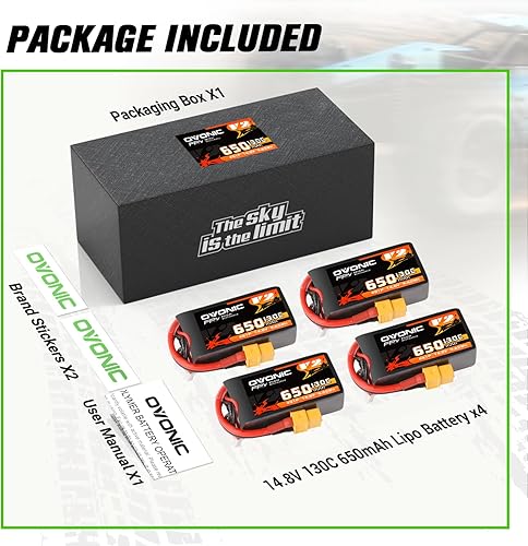 Miniatura 6 de OVONIC Batería Lipo 4S 650mAh 14.8V 130C Batería con enchufe XT60 para RC Car Truck RC Vehículos RC Barco, Dron, Avión RC Quadcopter, Helicóptero
